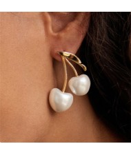 Elegant White Pearl Cherry Design Women Fashion Stainless Steel Wholesale Earrings