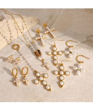 1 Pair Pearl Cross Design Women Fashion Stainless Steel Wholesale Earrings