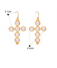 1 Piece Pearl Cross Design Women Fashion Stainless Steel Wholesale Earrings