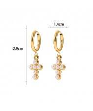 1 Piece Pearl Cross Design Women Fashion Stainless Steel Wholesale Earrings