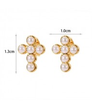 1 Piece Pearl Cross Design Women Fashion Stainless Steel Wholesale Earrings