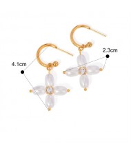 1 Piece Pearl Cross Design Women Fashion Stainless Steel Wholesale Earrings