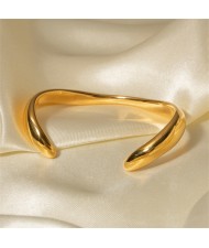 Irregular Open-end Design 18K Gold Plated Fashion Stainless Steel Wholesale Bangle - Golden