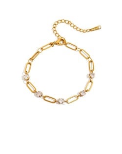 Cubic Zirconia Hollow-out Chain Design Fashion Stainless Steel Woman Wholesale Bracelet