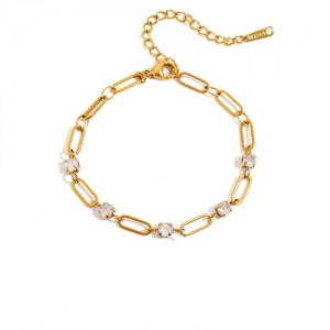Cubic Zirconia Hollow-out Chain Design Fashion Stainless Steel Woman Wholesale Bracelet