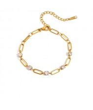 Cubic Zirconia Hollow-out Chain Design Fashion Stainless Steel Woman Wholesale Bracelet