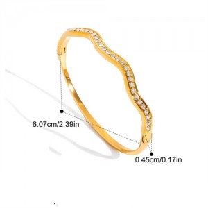 Bling Cubic Zirconia Inlaid Wave Design Fashion Stainless Steel Woman Wholesale Bangle