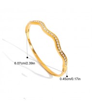 Bling Cubic Zirconia Inlaid Wave Design Fashion Stainless Steel Woman Wholesale Bangle
