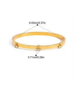 Shiny Cherry Decor Thick Golden Fashion Stainless Steel Woman Wholesale Bangle