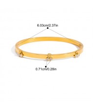 Shiny Cherry Decor Thick Golden Fashion Stainless Steel Woman Wholesale Bangle