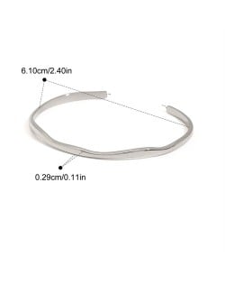 Simple Open-end Design Thin Fashion Stainless Steel Woman Wholesale Bangle - Silver