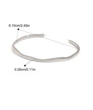 Simple Open-end Design Thin Fashion Stainless Steel Woman Wholesale Bangle - Silver