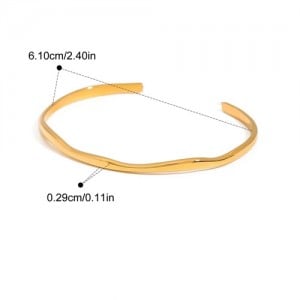 Simple Open-end Design Thin Fashion Stainless Steel Woman Wholesale Bangle - Golden