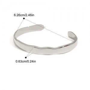 Irregular Open-end Wide Version Design Fashion Stainless Steel Woman Wholesale Bangle - Silver