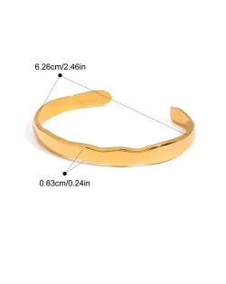 Irregular Open-end Wide Version Design Fashion Stainless Steel Woman Wholesale Bangle - Golden