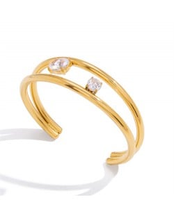 Two Layers Hollow-out Design Golden Fashion Stainless Steel Woman Wholesale Bangle