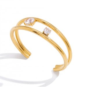 Two Layers Hollow-out Design Golden Fashion Stainless Steel Woman Wholesale Bangle