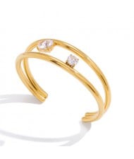 Two Layers Hollow-out Design Golden Fashion Stainless Steel Woman Wholesale Bangle