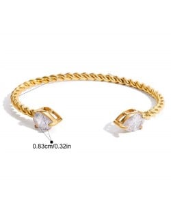 Water Drop Cubic Zirconia Twisted Design Fashion Stainless Steel Woman Wholesale Bangle