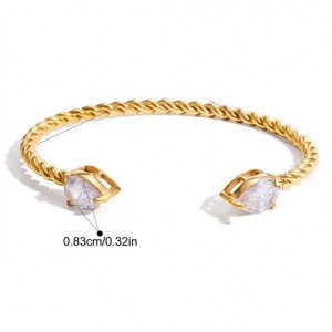 Water Drop Cubic Zirconia Twisted Design Fashion Stainless Steel Woman Wholesale Bangle