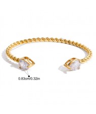 Water Drop Cubic Zirconia Twisted Design Fashion Stainless Steel Woman Wholesale Bangle