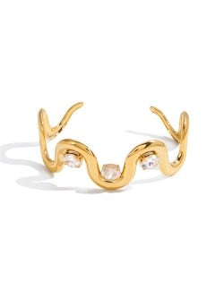 Unique Wave Shape Open-end Design Fashion Stainless Steel Woman Wholesale Bangle