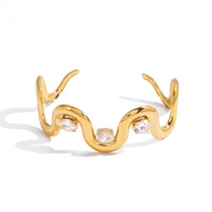 Unique Wave Shape Open-end Design Fashion Stainless Steel Woman Wholesale Bangle