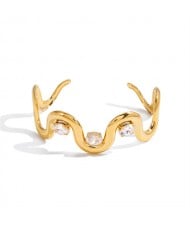 Unique Wave Shape Open-end Design Fashion Stainless Steel Woman Wholesale Bangle