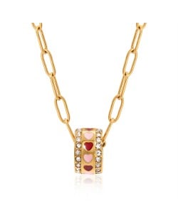 Pink Red Peach Heart Decor Circel Pendant Fashion Women Stainless Steel Wholesale Necklace