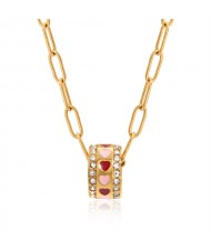 Pink Red Peach Heart Decor Circel Pendant Fashion Women Stainless Steel Wholesale Necklace