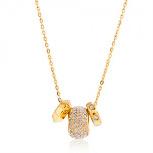 Cubic Zirconia Three Circel Combo Pendant Fashion Women Stainless Steel Wholesale Necklace