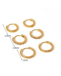 3 Pairs set Mini Circle Simple Design Women Fashion Stainless Steel Wholesale Earrings
