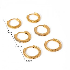 3 Pairs set Mini Circle Simple Design Women Fashion Stainless Steel Wholesale Earrings