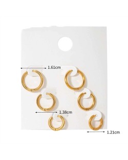 3 Pairs set Basic Circle Style Women Fashion Stainless Steel Wholesale Earrings