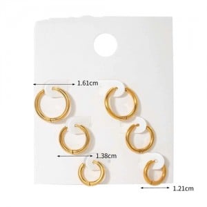 3 Pairs set Basic Circle Style Women Fashion Stainless Steel Wholesale Earrings