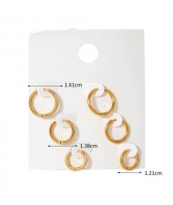 3 Pairs set Basic Circle Style Women Fashion Stainless Steel Wholesale Earrings
