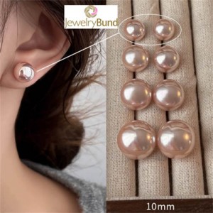 Korean Fashion Elegant Pearl 925 Silver Needle Fair Maiden Earrings - Dark Pink