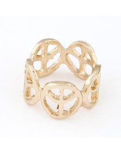Golden Hollow Peaceful Marks Design Fashion Ring