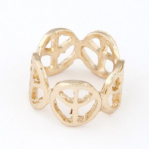 Golden Hollow Peaceful Marks Design Fashion Ring