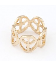 Golden Hollow Peaceful Marks Design Fashion Ring