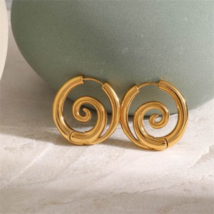 Elegant Spiral Stainless Steel European Trendsetter Design Hoop Earrings - Golden