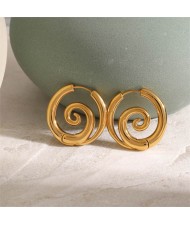Elegant Spiral Stainless Steel European Trendsetter Design Hoop Earrings - Golden