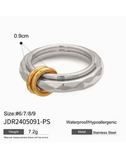 Contrast Color Design Stainless Steel Twist Waterproof Stackable Statement Ring
