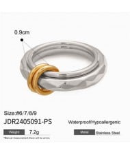Contrast Color Design Stainless Steel Twist Waterproof Stackable Statement Ring