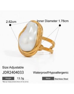Irregular Pearl Inlaid Design Golden Fashion Costume Stainless Steel Ring