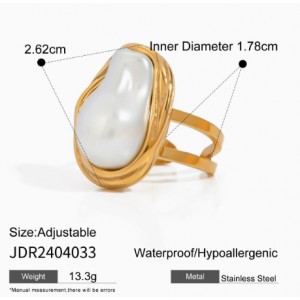 Irregular Pearl Inlaid Design Golden Fashion Costume Stainless Steel Ring
