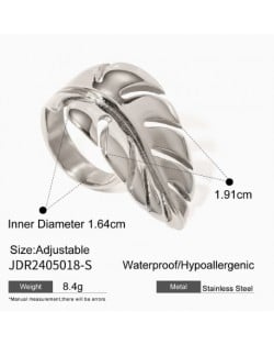Feather Design Golden Fashion Costume Stainless Steel Adjustable Ring - Silver