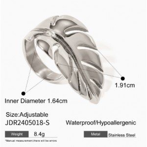 Feather Design Golden Fashion Costume Stainless Steel Adjustable Ring - Silver