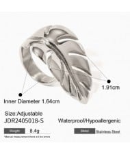 Feather Design Golden Fashion Costume Stainless Steel Adjustable Ring - Silver