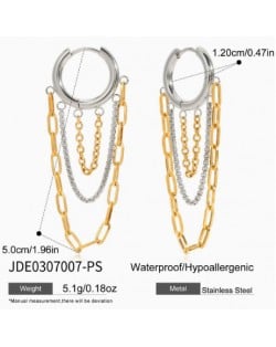 Tassel Chains Contrast Color Design Stainless Steel Hoop Earrings